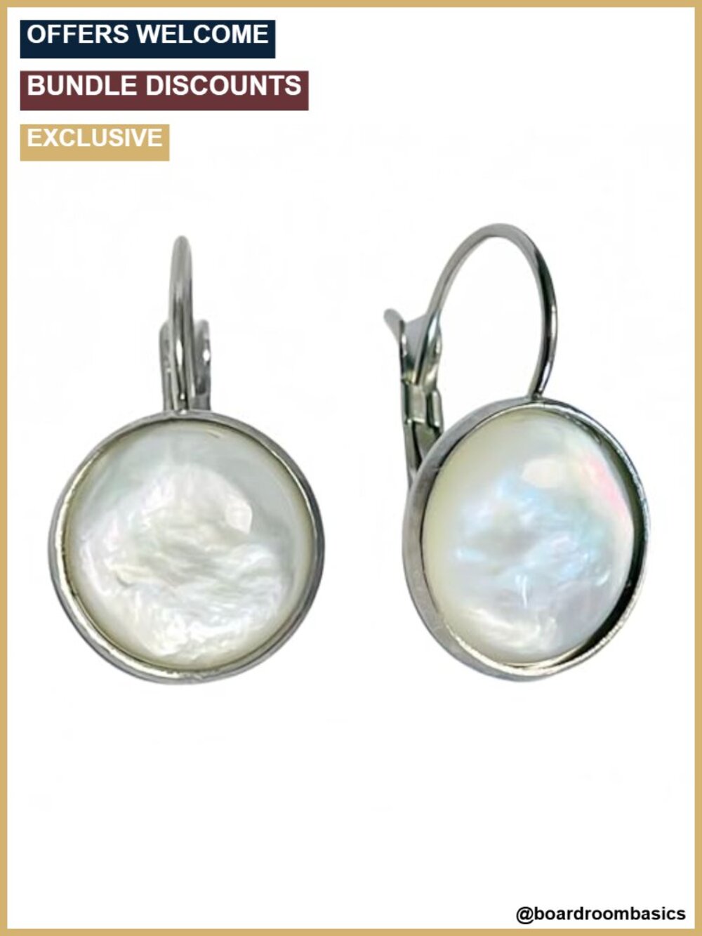 Natural Mother of Pearl Earrings Leverback Gold-Tone Drop Dangle